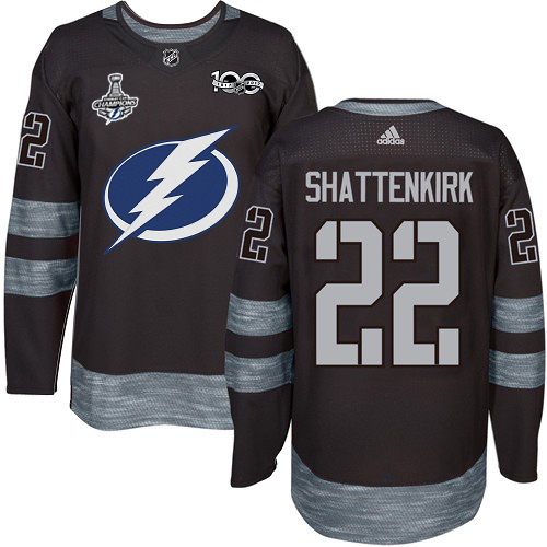 Men Adidas Tampa Bay Lightning #22 Kevin Shattenkirk Black 1917-2017 100th Anniversary 2020 Stanley Cup Champions Stitched NHL Jersey->tampa bay lightning->NHL Jersey